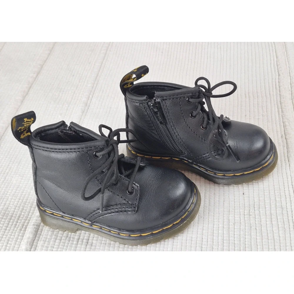 Dr Martens 1460 I Kids Boots Black Leather Lace Up Side Zip Size 5 US 4 UK 20 EU
